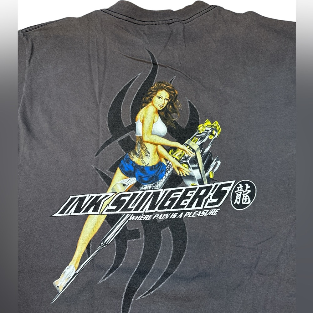 Vintage 1999 Ink Slingers Pin Up Girl Tattoo‎ T Shirt Men’s Size Large Gray Tatt